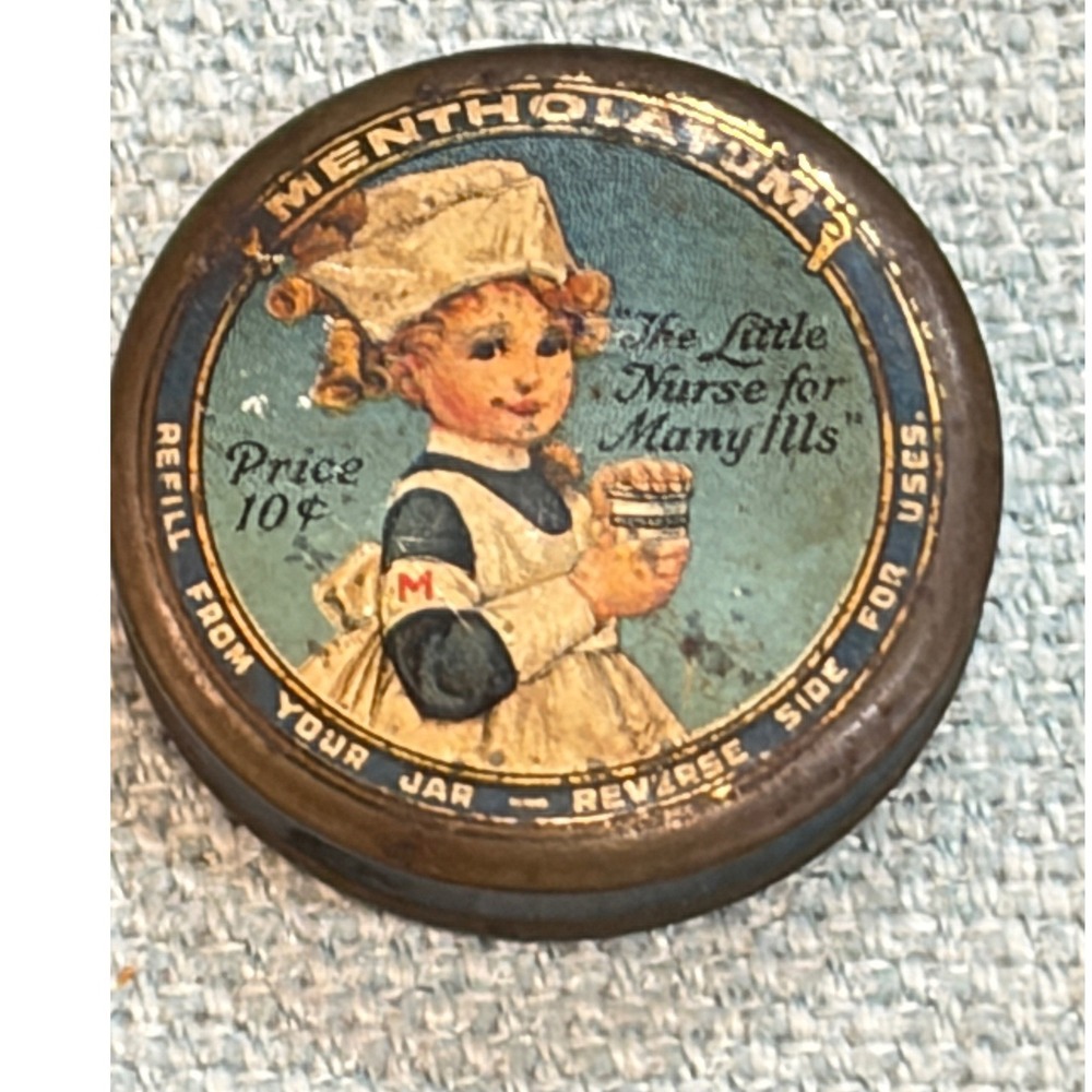 Vintage Mentholatum Tin Little Nurse for Many Ills Antique Apothecary EMPTY